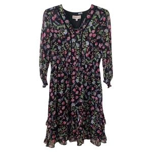 Nanette Lepore Size 4 Black Floral Midi Dress
